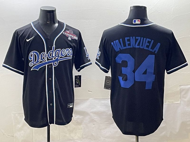 Men 2025 Los Angeles Dodgers #34 Valenzuela Black Three generations Fashion Nike MLB Jersey style 2->los angeles dodgers->MLB Jersey